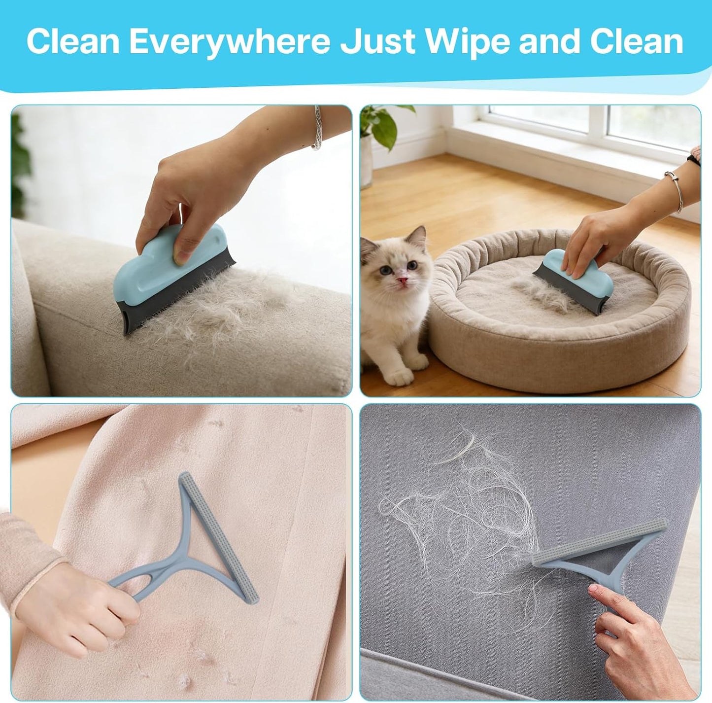 3PCS Carpet Rake for Pet Hair Removal, 54” Adjustable Long Handle, Dual-Sided Metal & Silicone Head,Reusable Pet Hair Remover Scraper Rake Carpet,Dog Hair Broom for Rugs,Mats,Couch and Furniture.